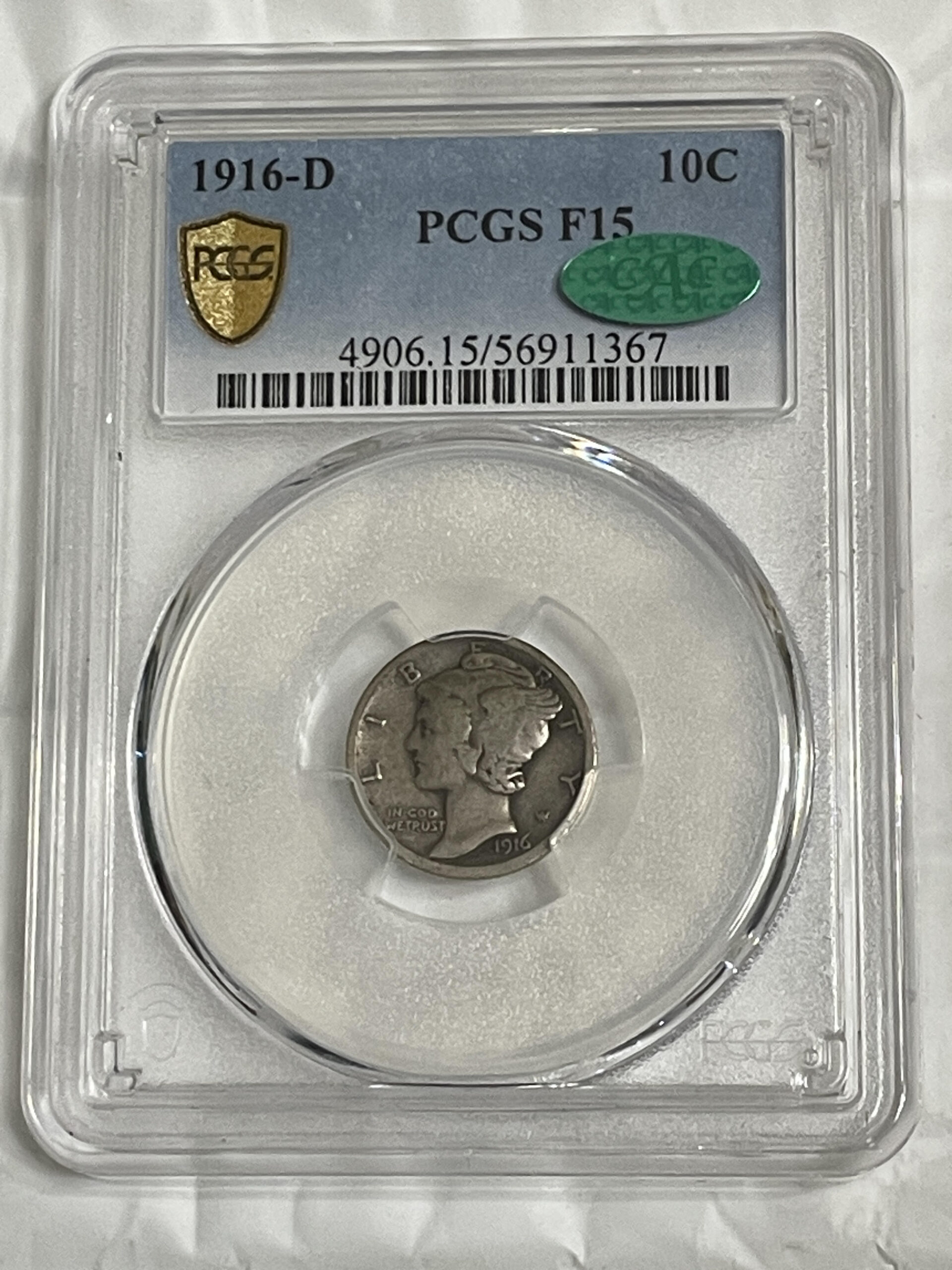 1916-D Mercury dime PGCS F15 CaC